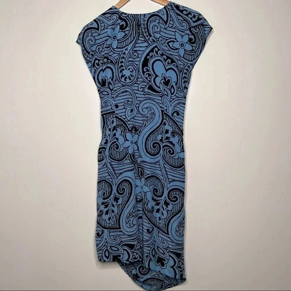 Plenty by Tracy Reese Blue Silk Wrap Side Button Dress Size 6 - Picture 9 of 11